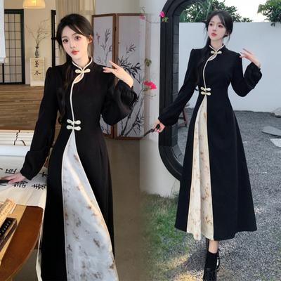 Čínský styl Retro Cheongsam Čínské nadměrné šaty dlouhé Qipao