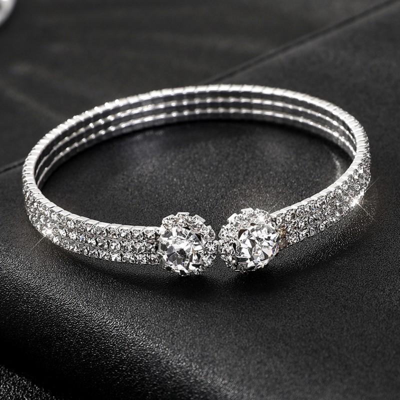 Elastic Diamond Bracelet, Gold and Silver Claw Chain Open Bracelet Bridal Rhinestone Full Diamond Bracelet Women