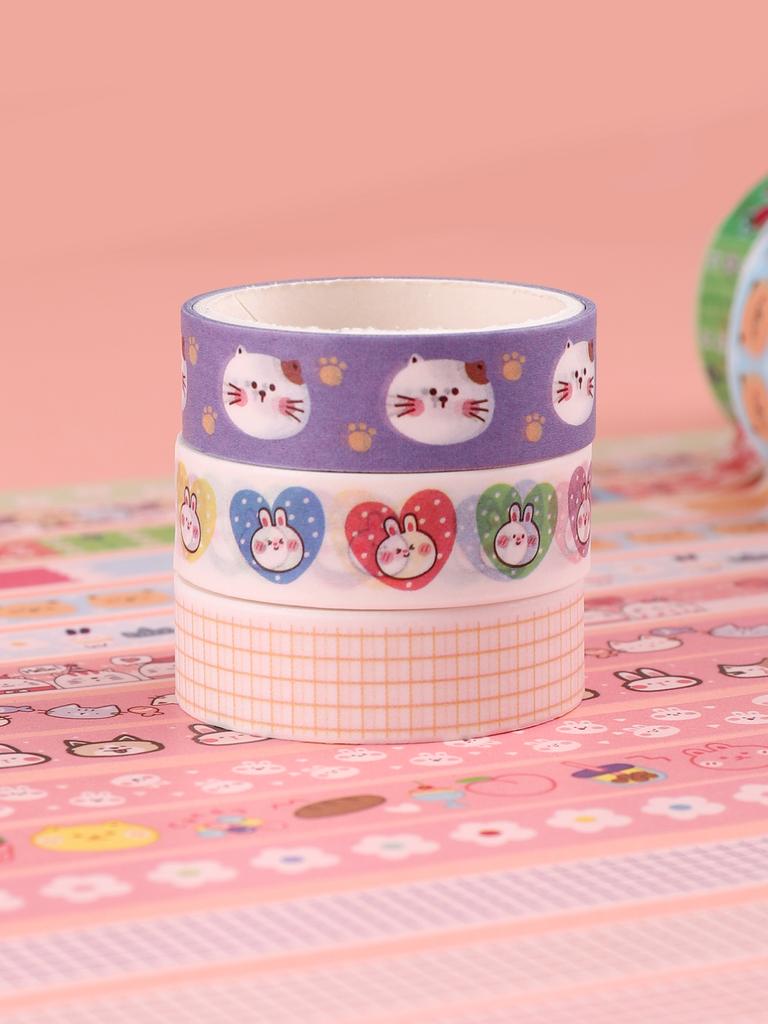 6/12pcs Cute Animal Washi Tape Cartoon Pattern Scrapbooking Supplies Stationary Perfect Gift For Artists & Crafters Washi Tape