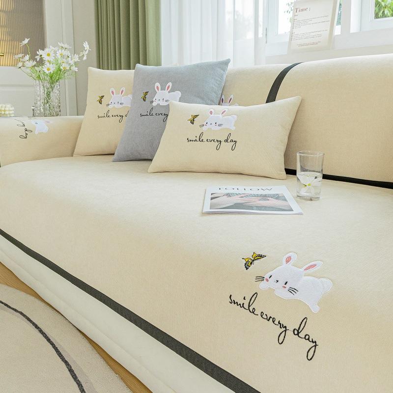 Cartoon Embroidery Sofa Pad Towel Couches Covers for Living Room 1/2/3/4-seater Sofa Cover Universal for All Seasons Cushion