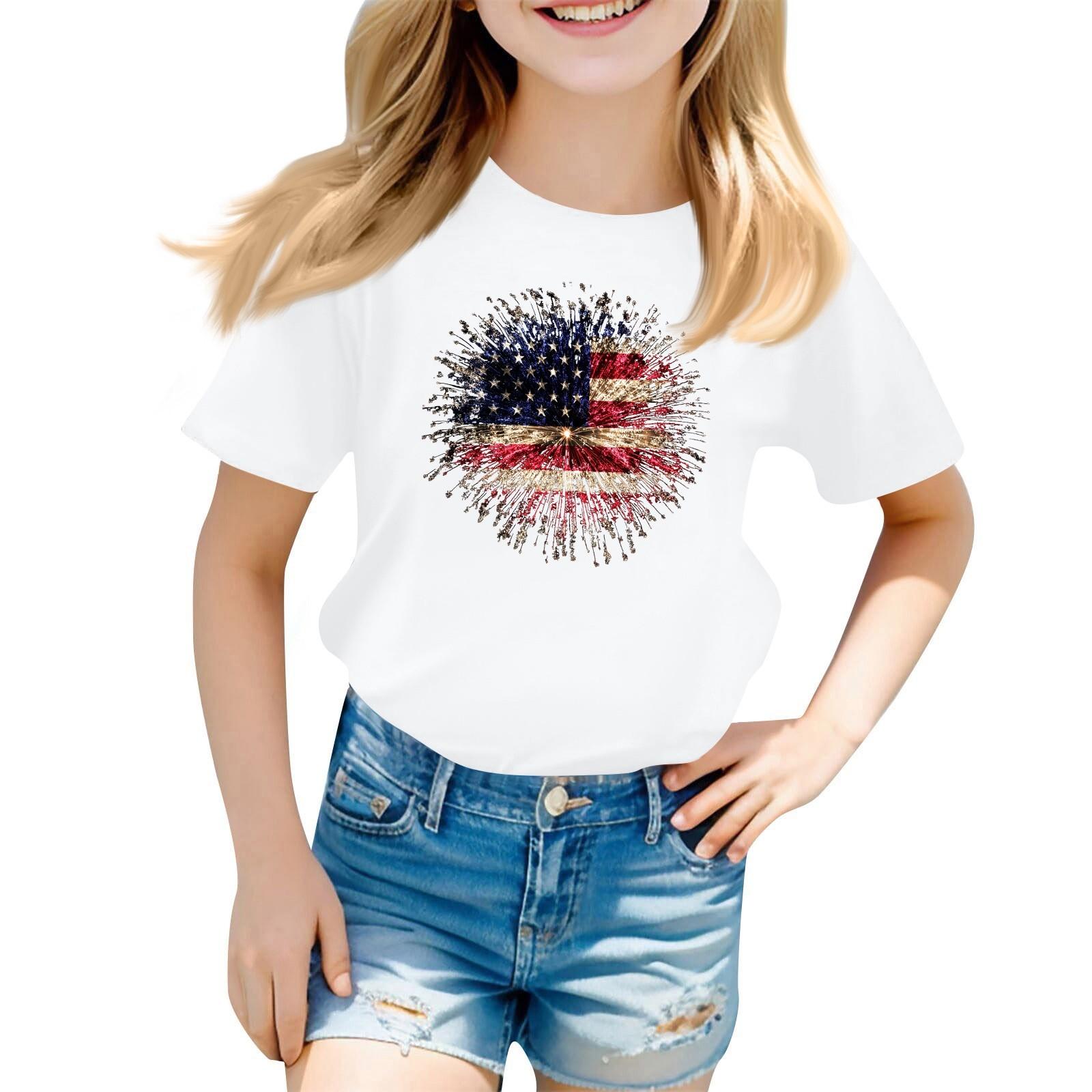 

Children s Printed Short Sleeved Round Neck Casual Comfortable Loose Lightweight Top 130 білий