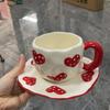 350ml Hand-painted Red Heart Ceramic Coffee Cup Dish Set High Beauty Large Capacity Latte Flower Cup Plate Creative Water Cup