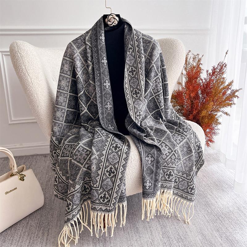Autumn Winter Scarf Blanket for Women Pashmina Shawls and Wraps Cashmere Warm Thick Stoles Lady Outdoor Bufanda Poncho Scarves