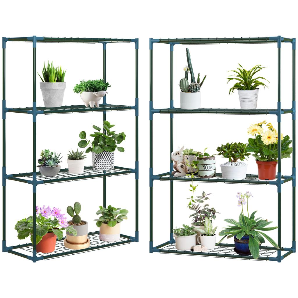 70L x 27W x 110H cm Modern Plant Stand Set of 2, 4-Tier Planter Holder with Steel Frame, Outdoor Flower Display Rack for Potted Plants Balcony Décor