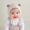 Children Acrylic Hat Kids Warm Hat Kids Winter Hat with Bear Ear Design Button Closure Elastic Band Solid Color Winter Cap