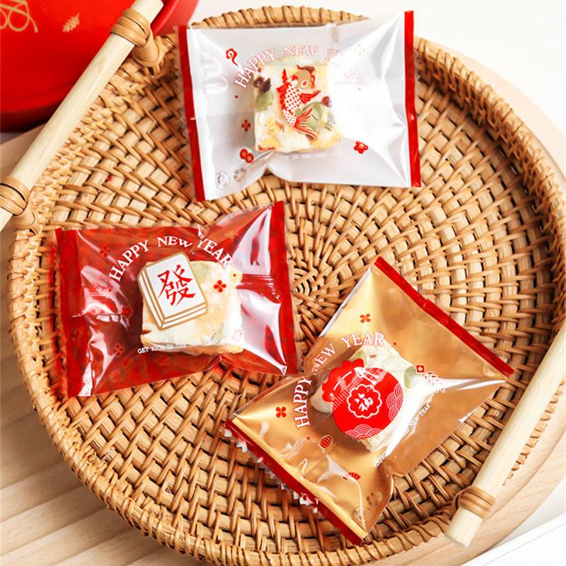 100Pcs New Year Gift Bags Transparent Snowflake Crisp Machine Sealing Candy Nougat Packaging