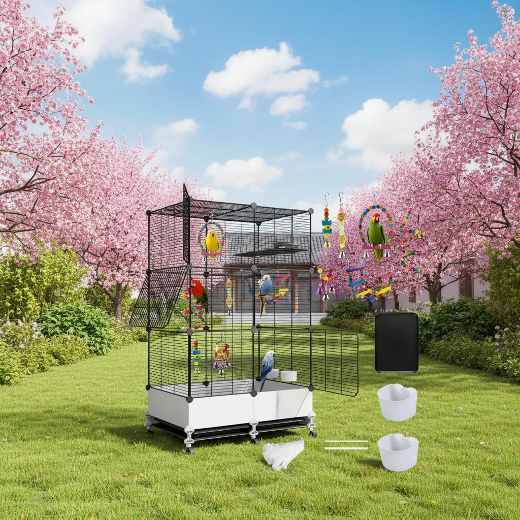 Wholesale Heavy Duty Big Drawer Bird Breeding Indoor Bird Breeding Big Bird Cage Drawer Big Bird Cage for Sale Big Bird Cage India Bird (Black,74*37*139cm)