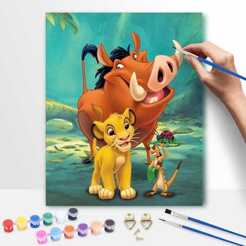 disney the lion king simba pumbaa timon digital oil painting hand painting kit diy home decoration 20x30cm