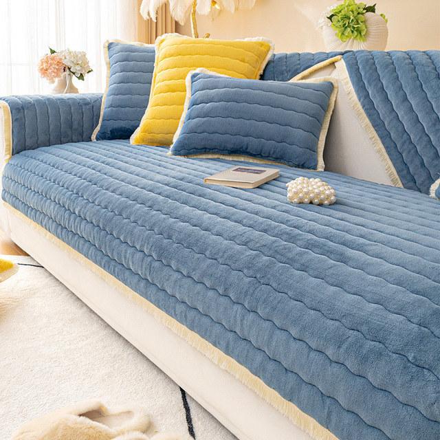 

Простой чехол для дивана и кресел, фланелевой флисовый чехол для гостиной, 4-местный, нескользящий, плюшевый, угловой, с откидной спинкой, мягкий чехол Cushion cover30x50cm синий