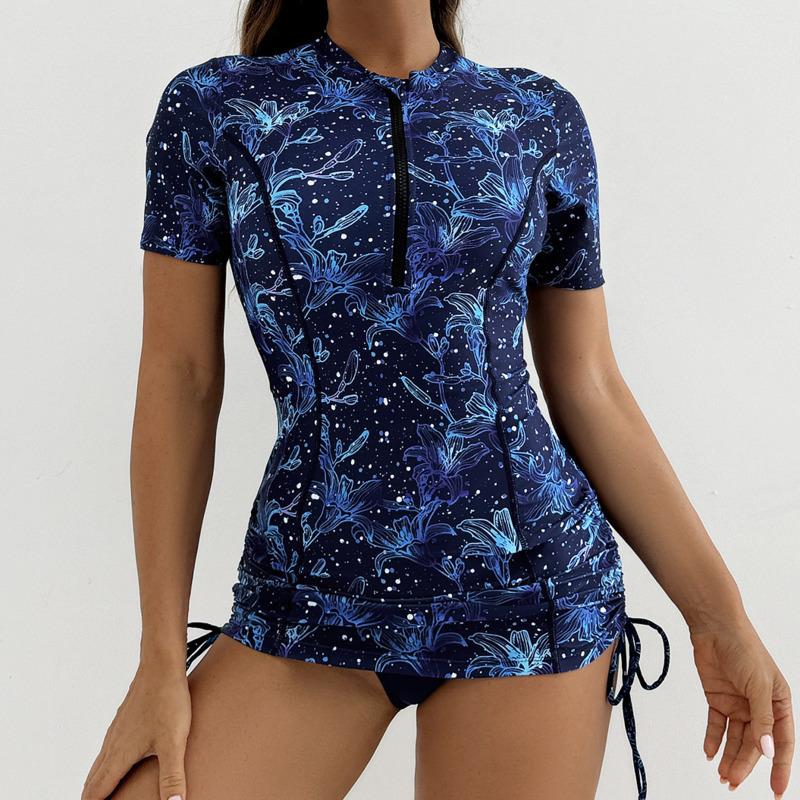 Floral Women Swimsuits Sun Protection Female Short Sleeves Swimwear Surfing Sports Pool Beachwear Two-Piece Bathing Suits 2026