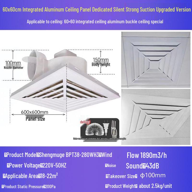 Powerful Silent Integrated Ceiling Ventilation Fan 600x600
