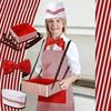 Carnivals Circus Waiter Cosplay Apron with Hat Red and White Stripe Chef Costume Roleplay Theme Party Kitchen Uniforms Dress Up