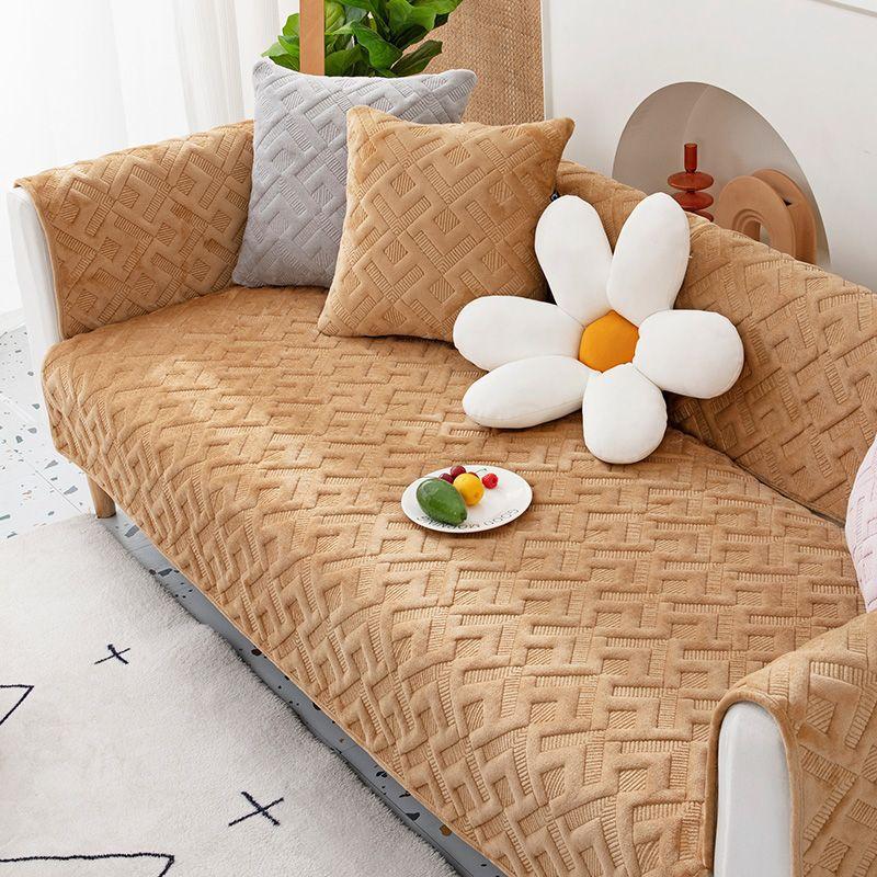 Milk Velvet Anti Slip Sofa Cushion, All-Season Universal Cushion, High-End Solid Color Thickened Sofa Cover