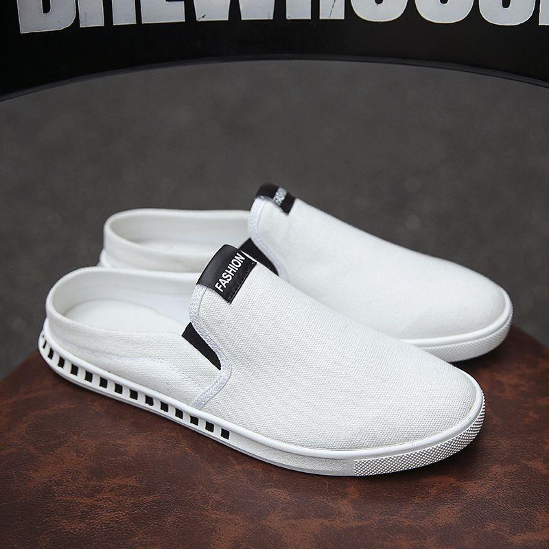 Letní pánská korejská verze Plátěné boty Ležérní staré pekingské látkové boty prodyšné slip on líné malé bílé poloviční pantofle boty na brusle