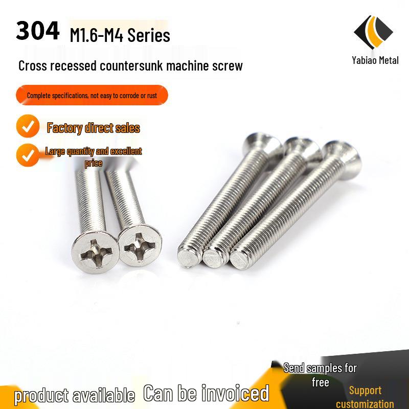 304 Stainless Steel Phillips Flat Head Machine Screws - Sizes M1.6, M2, M2.5, M3, M4