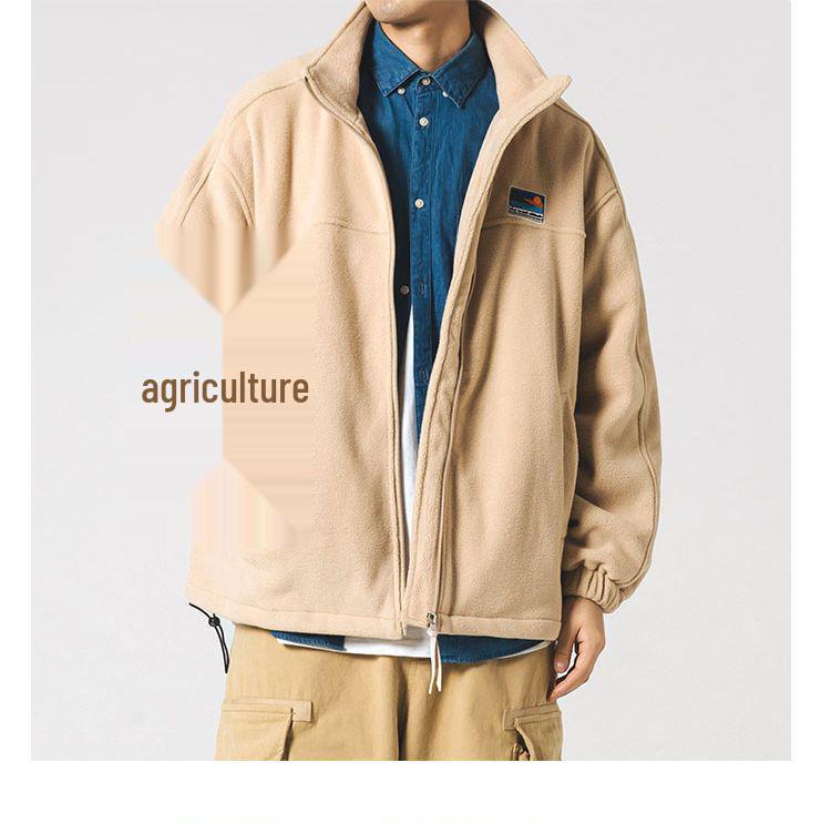 Men's Autumn/Winter Japanese Lamb Wool Fleece Jacket - Stand Collar, Casual Outerwear for Couples