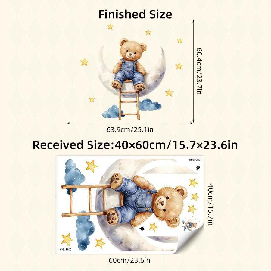 Cartoon Teddy Bear Sitting On Moon Self Adhesive Wall Stickers for Kids Room Nursery Baby Bedroom Decoration Decals