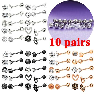 10 Pairs Crystal Labret Piercing Lot Flower Heart Mini Ear Studs Earring Tragus Piercing Set Conch Bulk Helix Ear Nose Rings