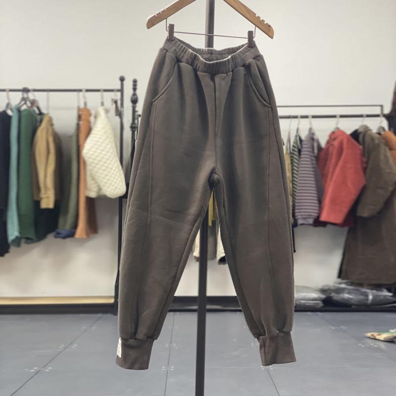 Autumn/Winter 150kg Retro Cuffed Casual Trousers Men's Korean Slimming Patchwork Fleece-lined Harem Trousers Sweatpants