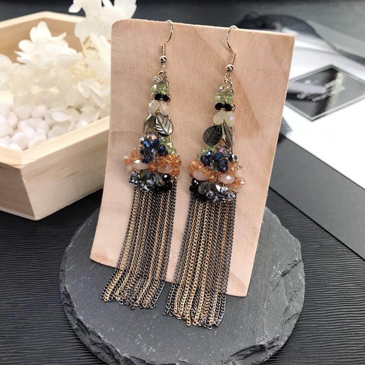 Luxury Retro Handmade Crystal Earrings Femininity Versatile Long Fringed Bride Earrings High-end Ear Jewelry