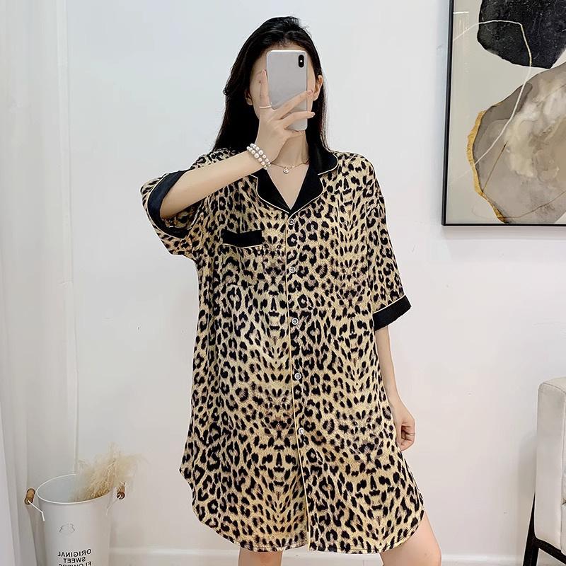 Noční košile Dámské letní leopardí tisk volné plus velikosti košile šaty sexy pyžamo domácí oblečení