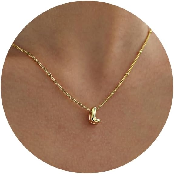 Bubble Letter Necklace Gold, Dainty Initial Necklaces for Women 14K Gold Plated Small A to Z Name Necklace Personalized Simple Initial Pendant Cute