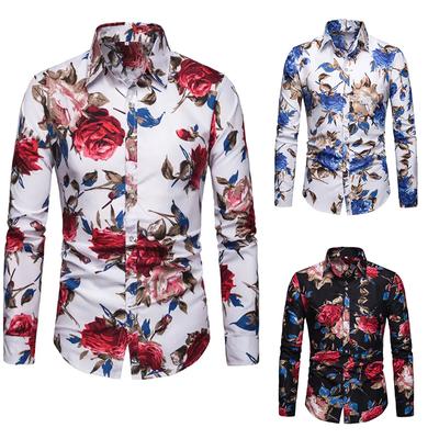 Camicia cardigan casual quattro stagioni per il tempo libero con stampa floreale a maniche lunghe da uomo