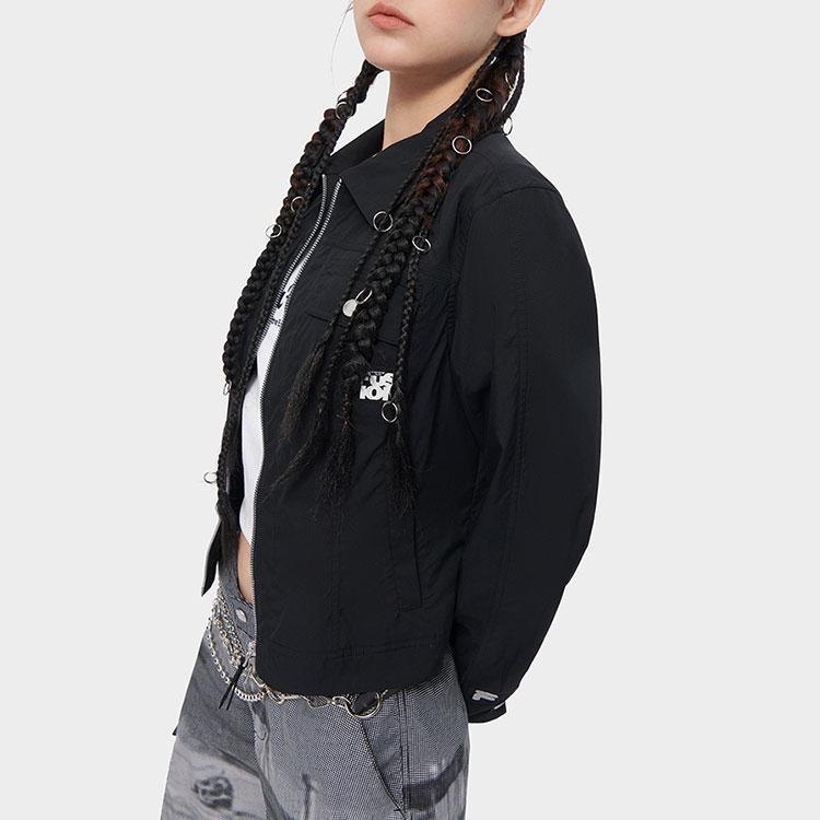 Fila Fusion Solid Color Slim Fit Casual Full Zip Long Sleeve Outdoor Work Multi Pocket Shirt Jacket Women Jackets Black T11W423401F-BK