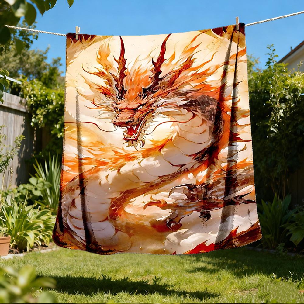 1pc Mythical Dragon Print Outdoor Blanket, Lightweight Polyester,