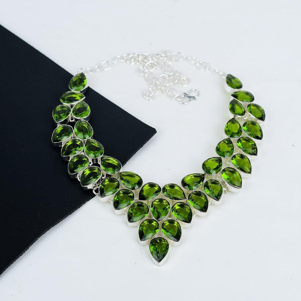 Beautiful Peridot Gemstone Handmade 925 Sterling Silver Necklace, Peridot Silver Necklace For Wife, Unisex Necklace, Party Waer Gift