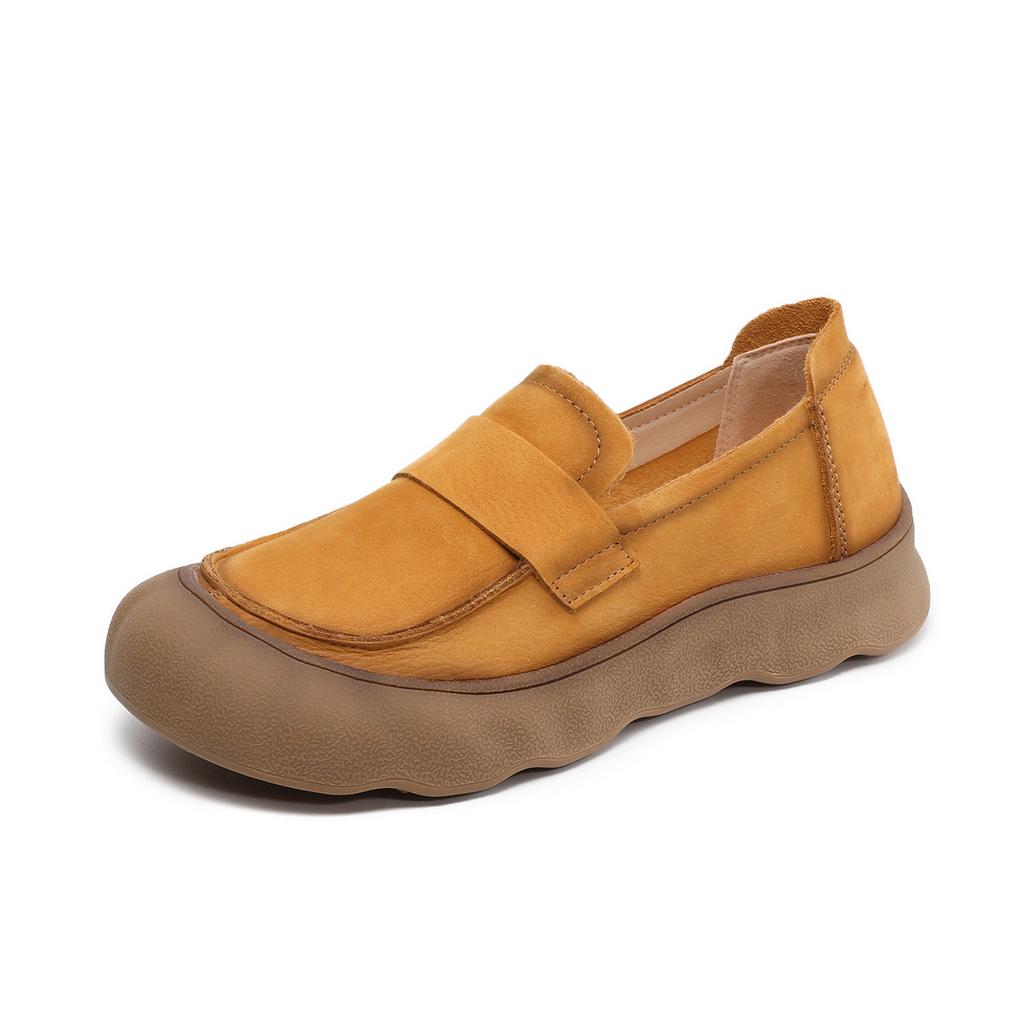Women's Retro Casual Shoes Versatile Top-grain Leather Single Shoes Slip-on Soft-soled Loafers