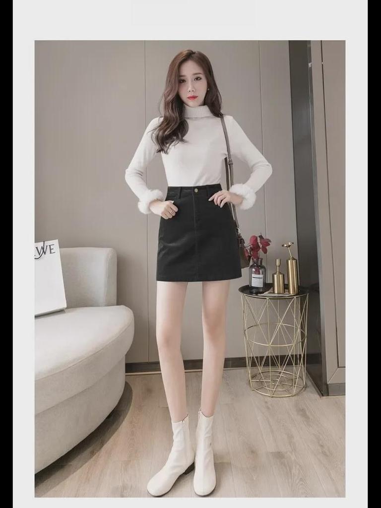 Women's High Waist Brown Corduroy A-Line Skirt - 2023 Autumn/Winter Collection