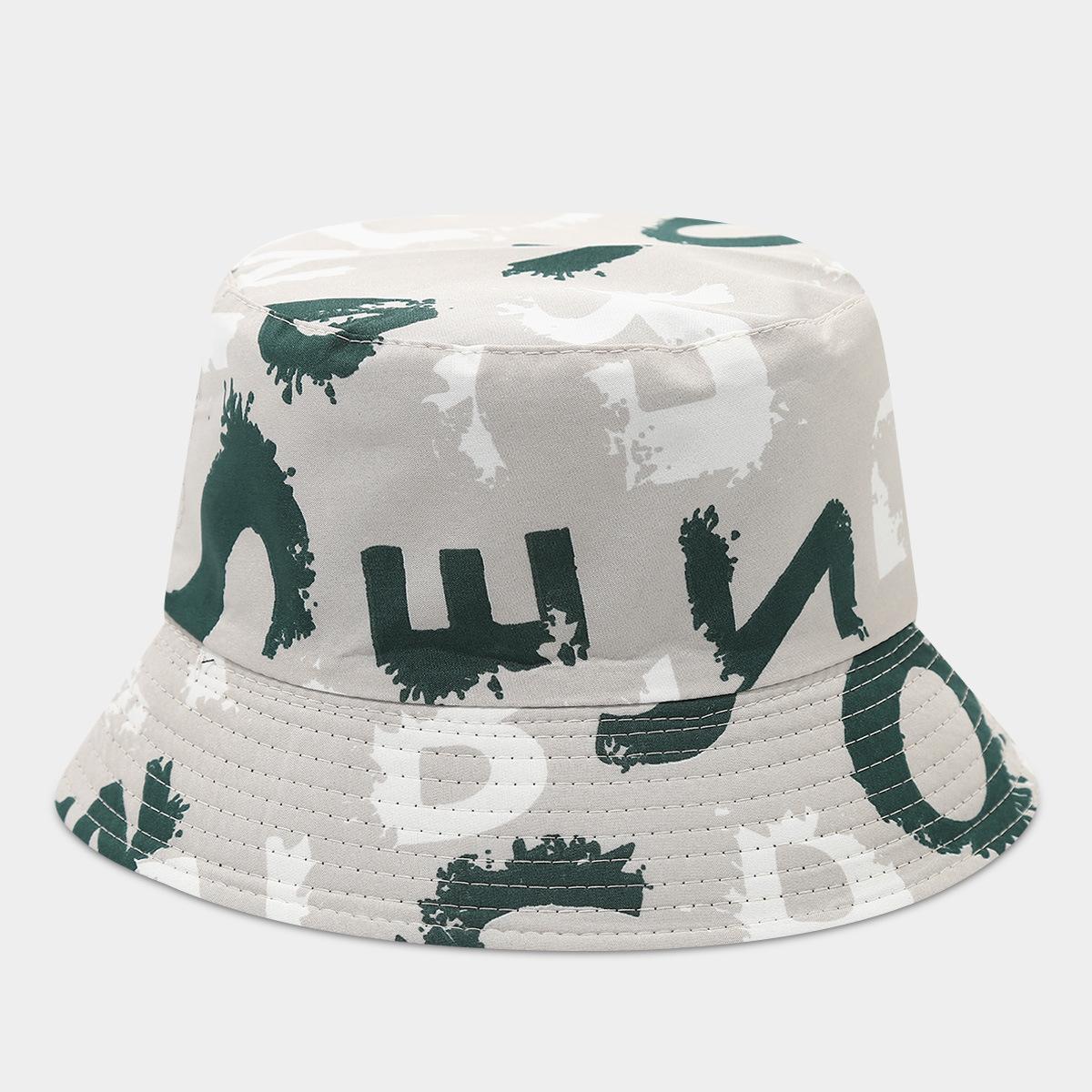 

Women s Foldable Bucket Hat Wide Brim Sunshade Spring Summer Flat Top Hip Hop Letters Pattern Cap Sunhat for Outdoor 56-58CM