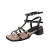 Studded Sandals Women Summer Temperament Fashion Strap Mid Heel Open Toe Shoes Leisure Square Heel Versatile Sandalias De Mujer