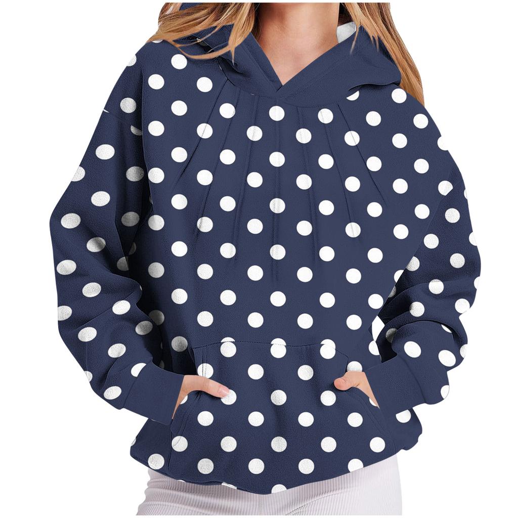 Damen Langarm Kapuzensweatshirt mit Polka-Dot-Print und Brustfalten