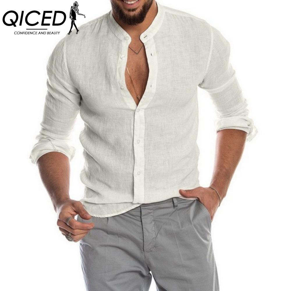 QICED Bavlněné tričko s dlouhým rukávem Pánská móda Volné tričko S potiskem Soucitné tričko