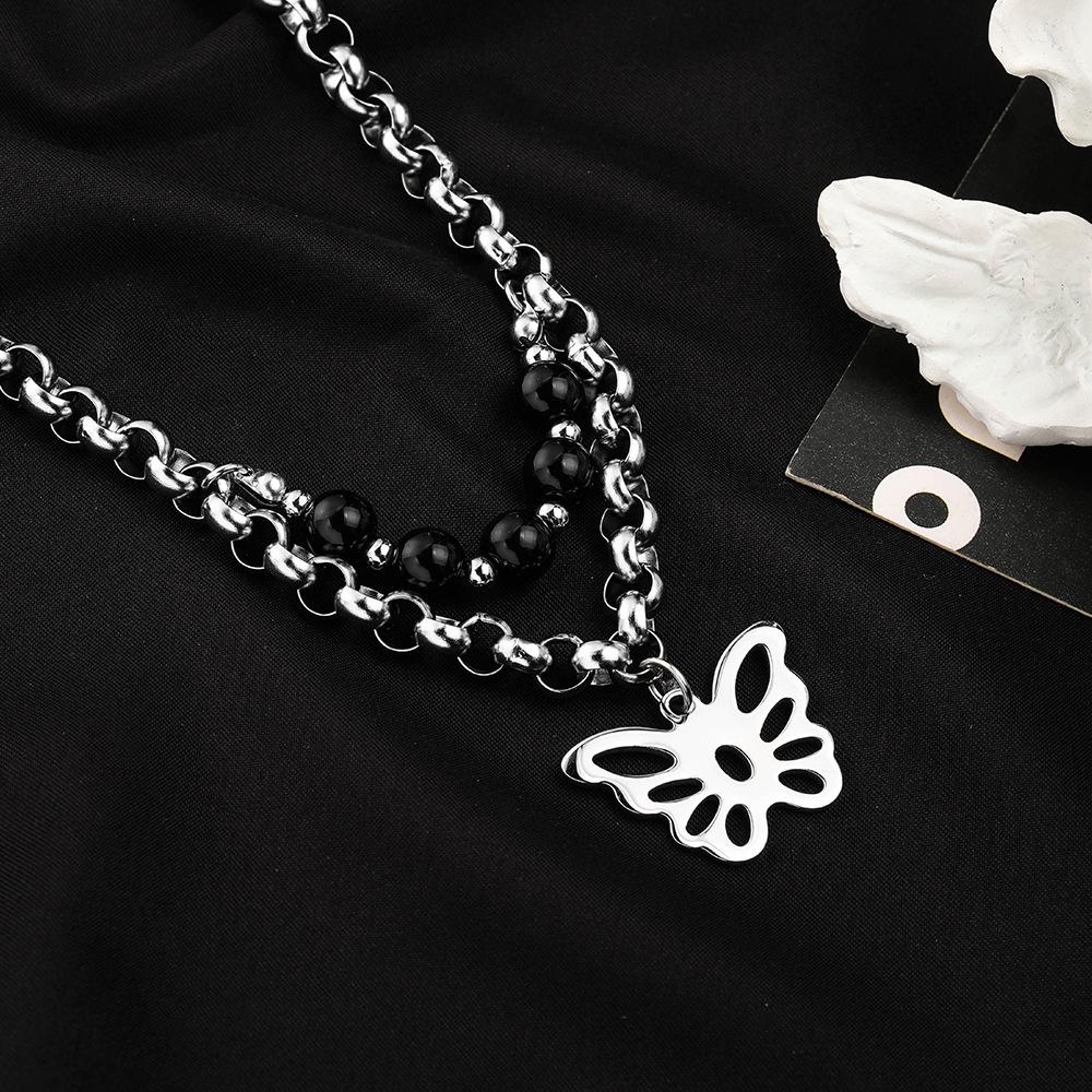 

Stainless Steel Double Layer Butterfly Pendant Necklace - Trendy Unisex Jewelry