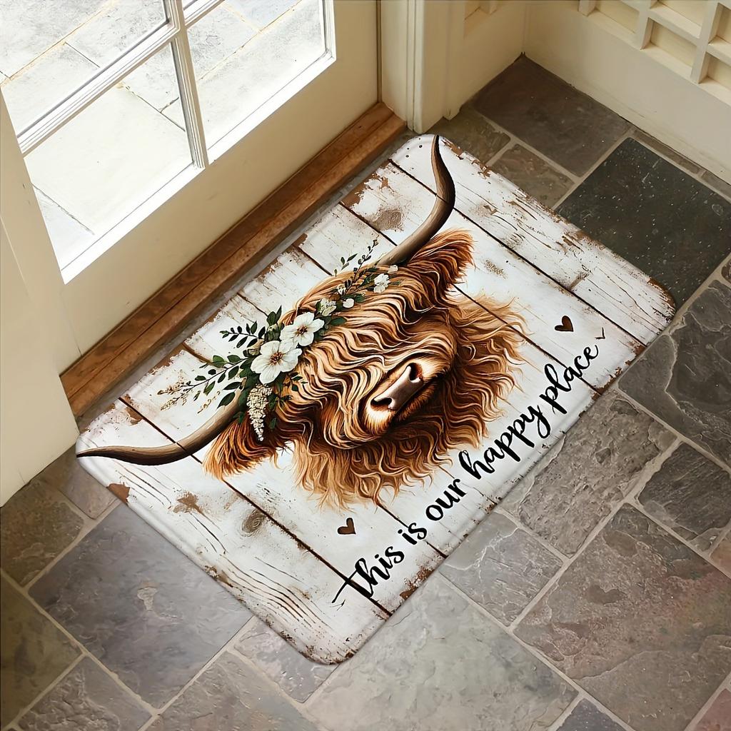 1PC Highland Cattle Pattern Kitchen Rug Non-Slip Door Mats Pop design Bathroom Rug Bath Mat Carpet for Home Sink Laundry Decor