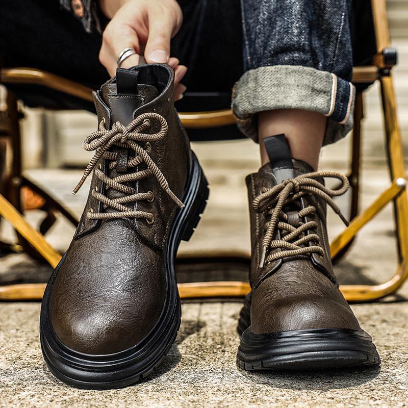 Luxury Brand Male Motorcycle Boots Handmade Male Comfortable High Top Shoe Outdoor Mens Sneakers All-match Men's New Ankle Boots