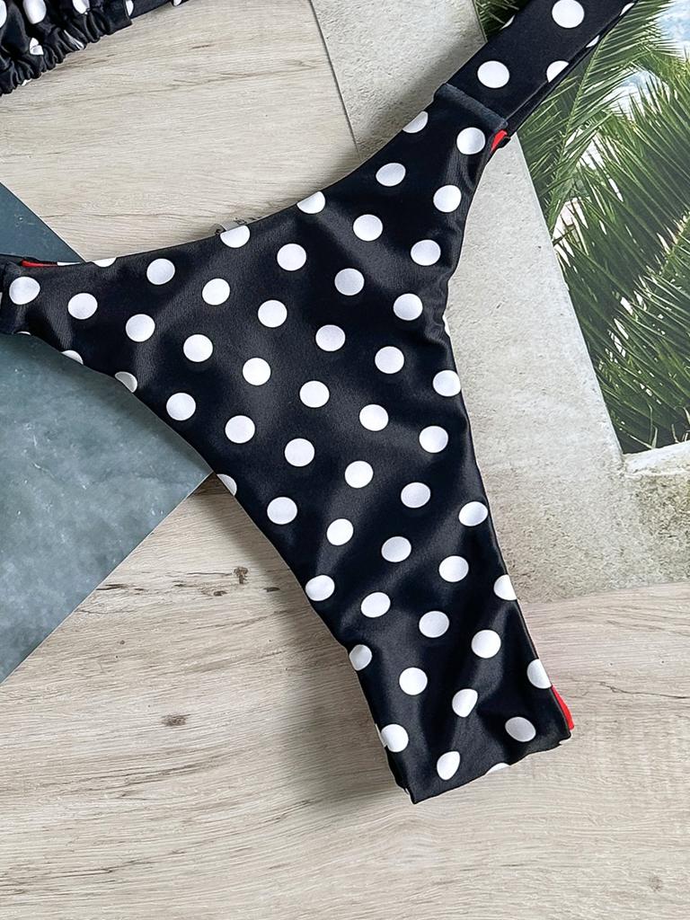 Sexy Black Polka Dot Print Micro Bikinis Sets Two Pieces Halter Back Tie Thong Swimsuits Bathing Suit Swimwear Biquini Tankini