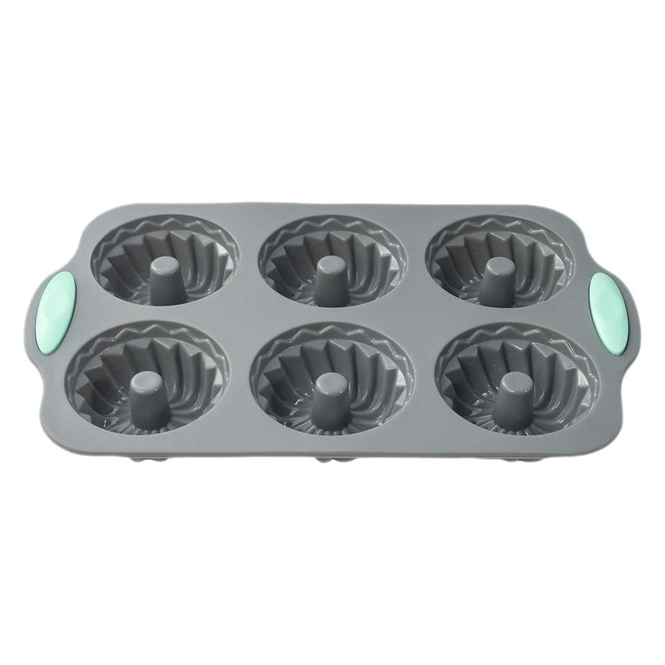 

6 Hole Silicone Donut Mold Non Stick Donut Maker Baking Tray Reusable Donut Flower and Swirl Shaped Muffin Cake Mould Baking Pan серый