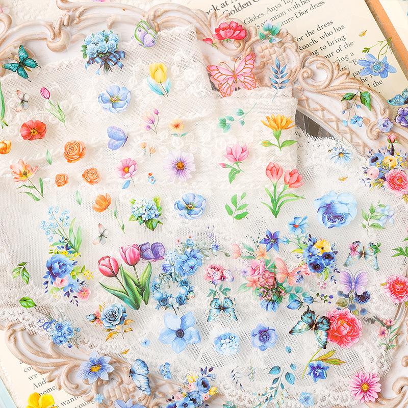 10 pcs Retro Waterproof Flower Stickers, Long Decorative Decals, Artistic Journaling Supplies
