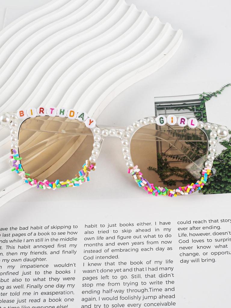 Unisex Square Pearl Sunglasses with Custom English Letters, Handmade Party Accessory