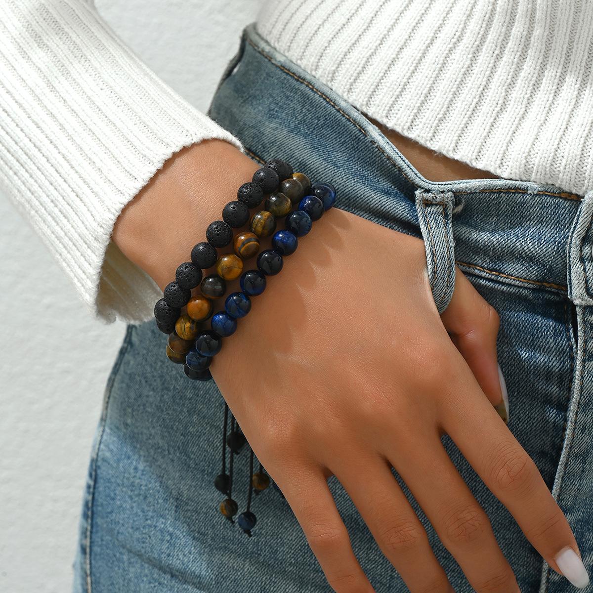 

Геометрический ретро-браслет унисекс, индивидуальный дизайн с натуральным камнем, браслет из трех частей, универсальное ювелирное украшение