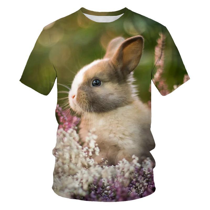 Fashion Cute Rabbit Hare Bunny 3D Print T-Shirts Summer Men Women Short Sleeve T Shirt Oversized Harajuku Tees Tops Kid Clothing