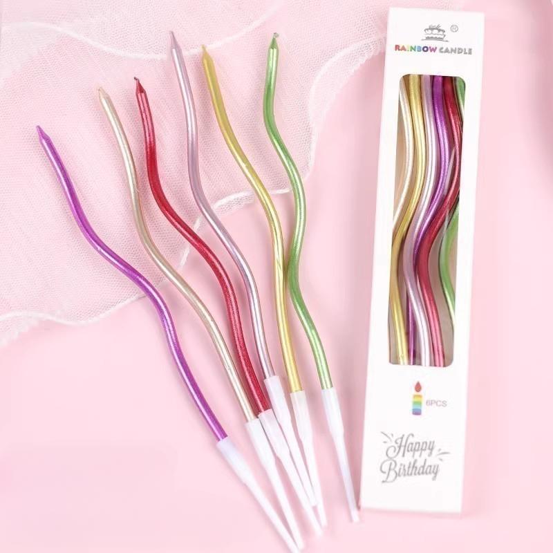 Cake Decoration Plugins, Ornaments, Vintage Curved Candles, Birthday Parties, Baking, Five Colors, Electroplating, Curved Candles