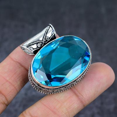 Pingente de joia de prata esterlina 925 com pedra preciosa natural topázio azul suíço 1,50" m2s32