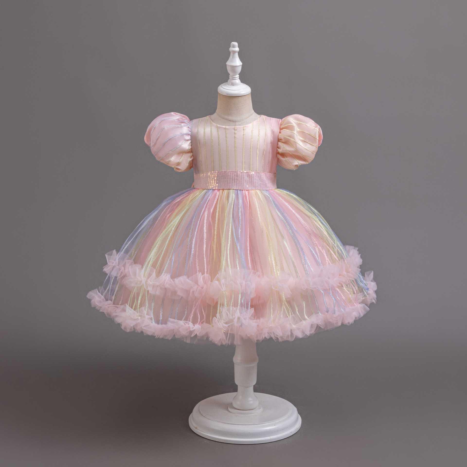 

Girls Princess Dress: Puffy Tulle Flower Girl Gown, Little Fashion Show Attire, Children s Evening Wear, Host Piano Outfit 120 cm рожевий