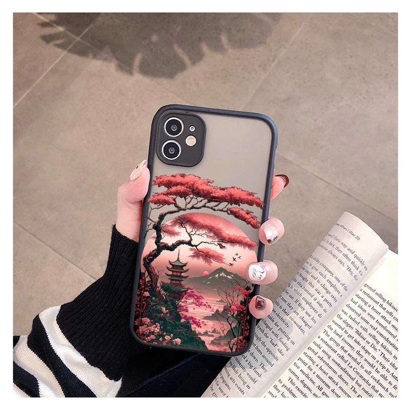 

Japanese Aesthetic Mount Fuji Landscape Map Phone Case For iPhone 16 11 XR XS 13 12 14 15 Pro Max Mini SE2 7 8 Plus Shockproof iphone 13Mini