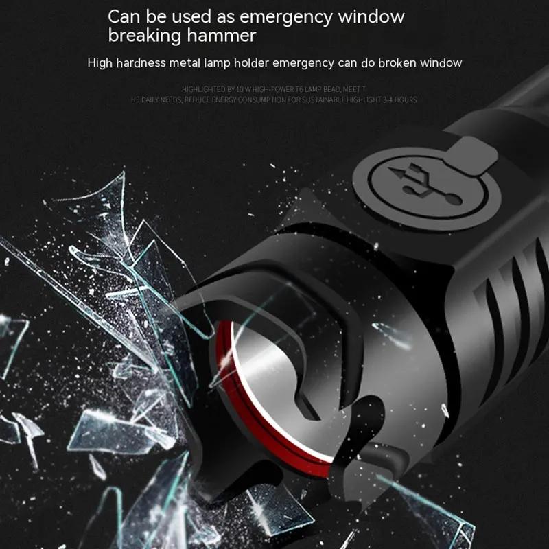 High Quality 20W LED Flashlight USB Charging Fixed Focus Super Bright Torch Waterproof Outdoor Aluminum Alloy Tactical Flashligh